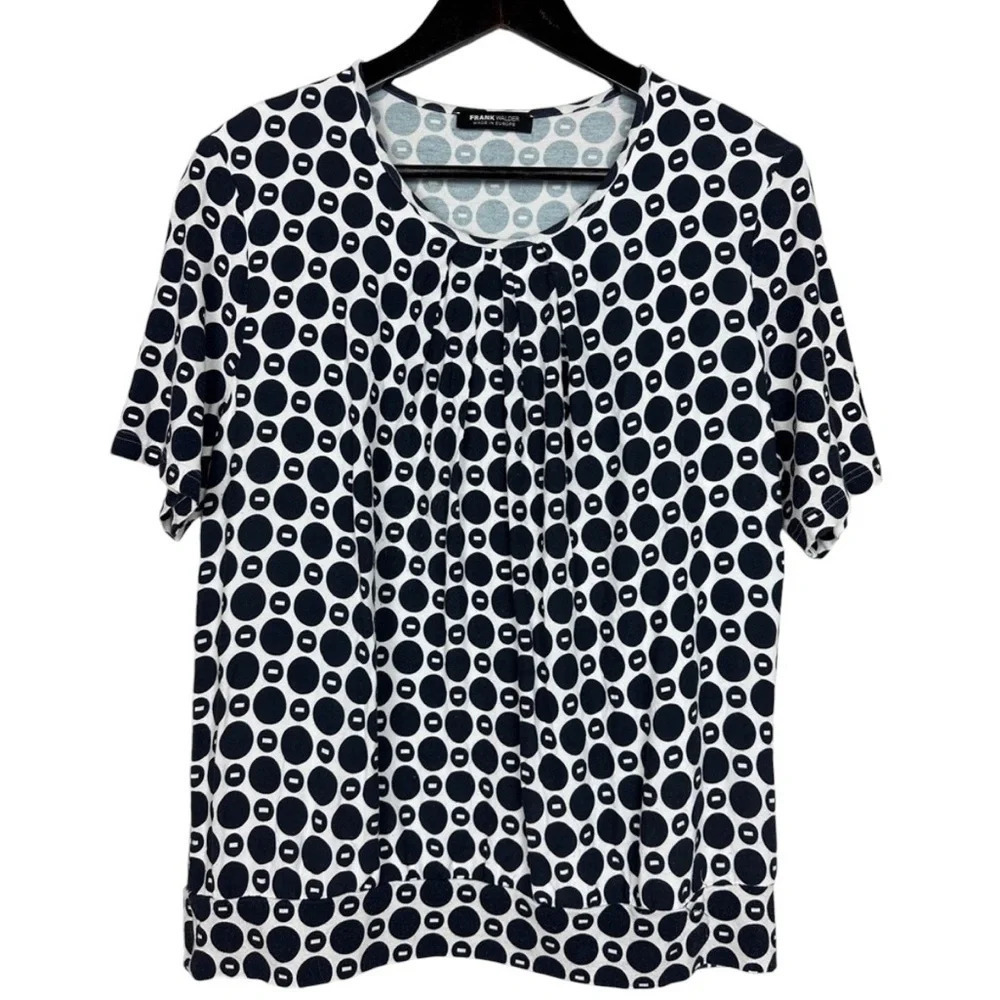 Frank Walter navy/white, lined, short sleeve top.  Size 14.